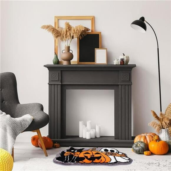 Halloween Bath Rug Ghost Pumpkin Black Cat Non Slip Tufted Bathroom Floor Mat - Picture 5 of 7